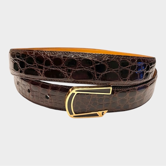 A. TESTONI Men's Dark Brown Crocodile Leather Belt Made in Italy Luxury Size 44